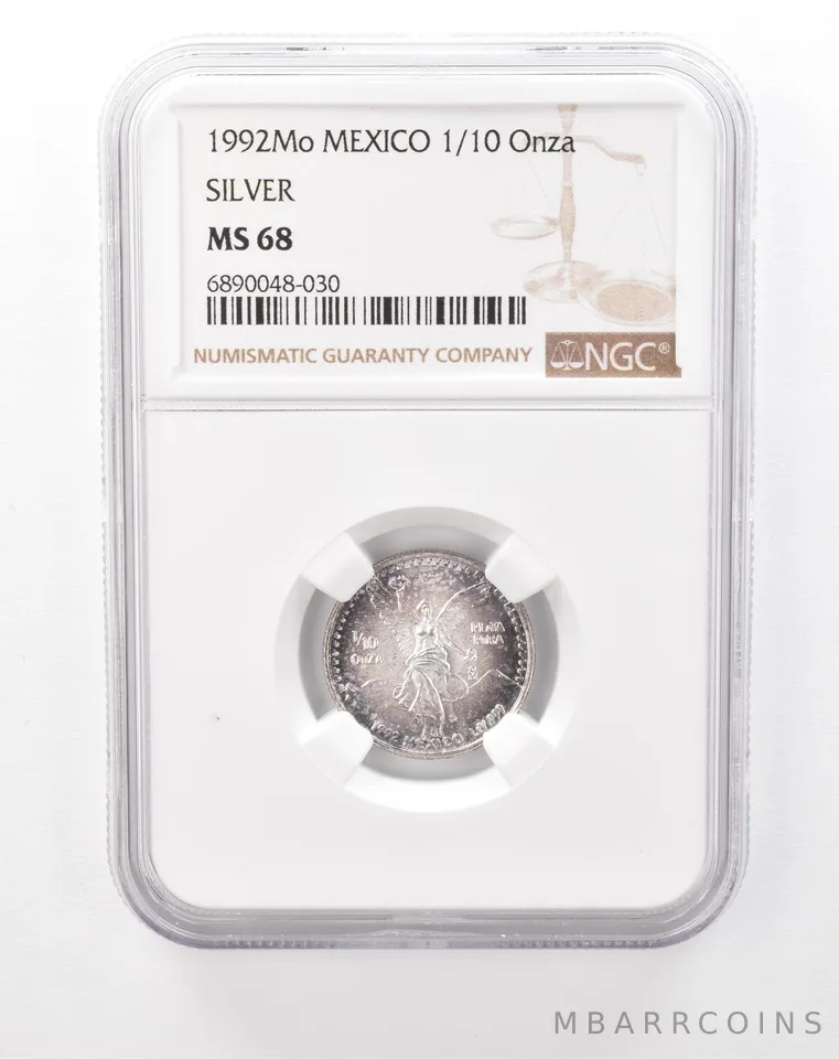 1992 Mo Mexico 1/10 Onza Silver Libertad MS68 NGC Beautiful Tone a3296
