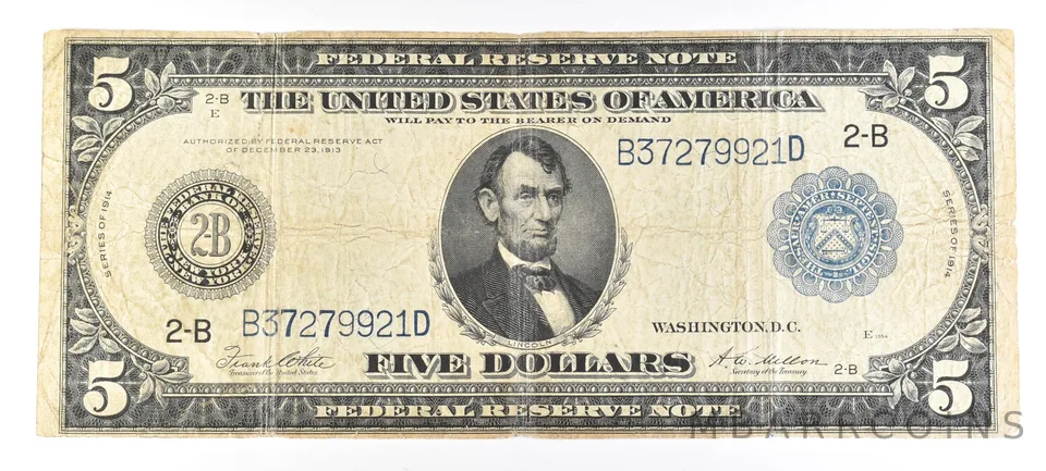 1914 $5 New York NY FRN Blue Seal Large Note FR 851 A *5255