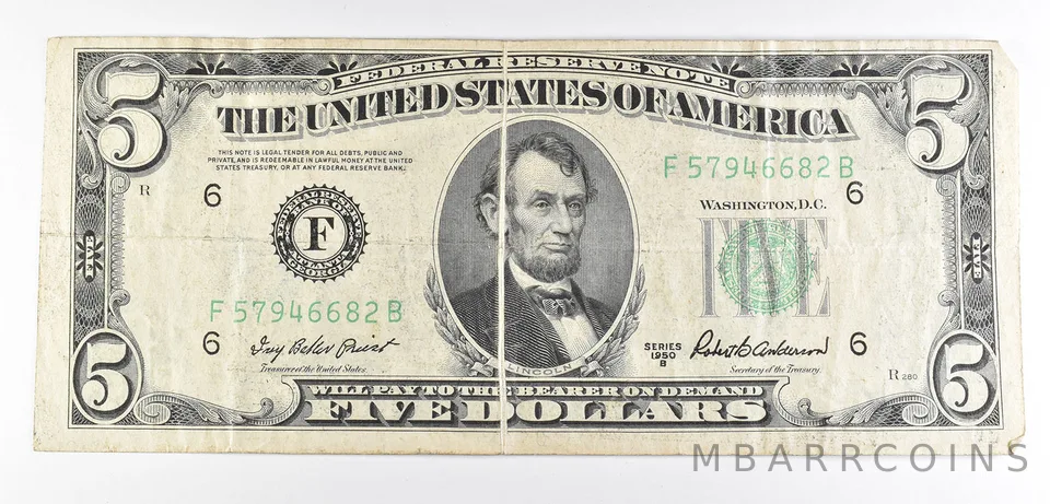 1950-B $5 Atlanta, GA Federal Reserve Note Green Seal a6018