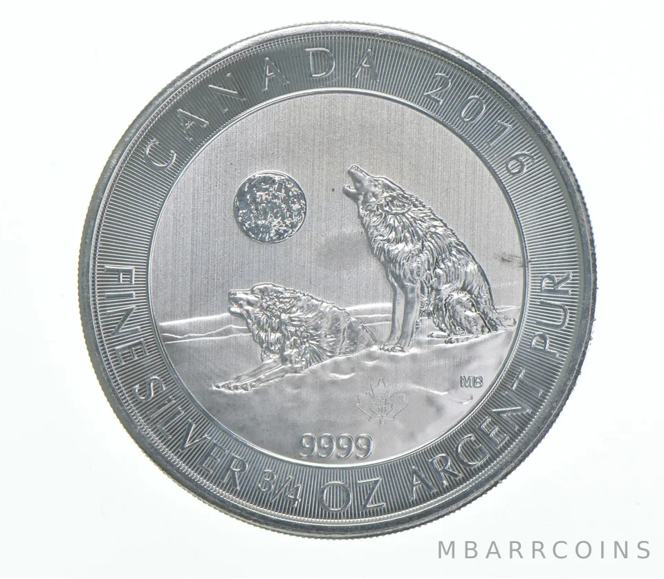 2016 Canada 2 Dollars 3/4 Oz .9999 Fine Silver Howling Wolves Argent Pur