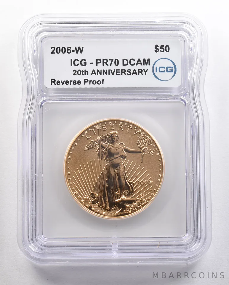 2006-W $50 American Gold Eagle 1 Oz Gold Reverse Proof PR70 DCAM ICG *4388