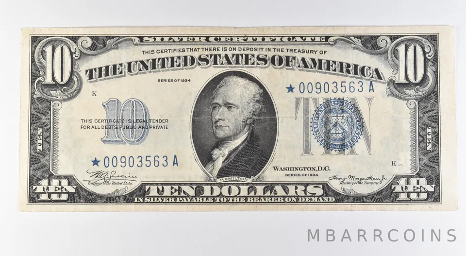 1934 $10 Silver Certificate Blue Seal Star Note Fr#1701* *9605