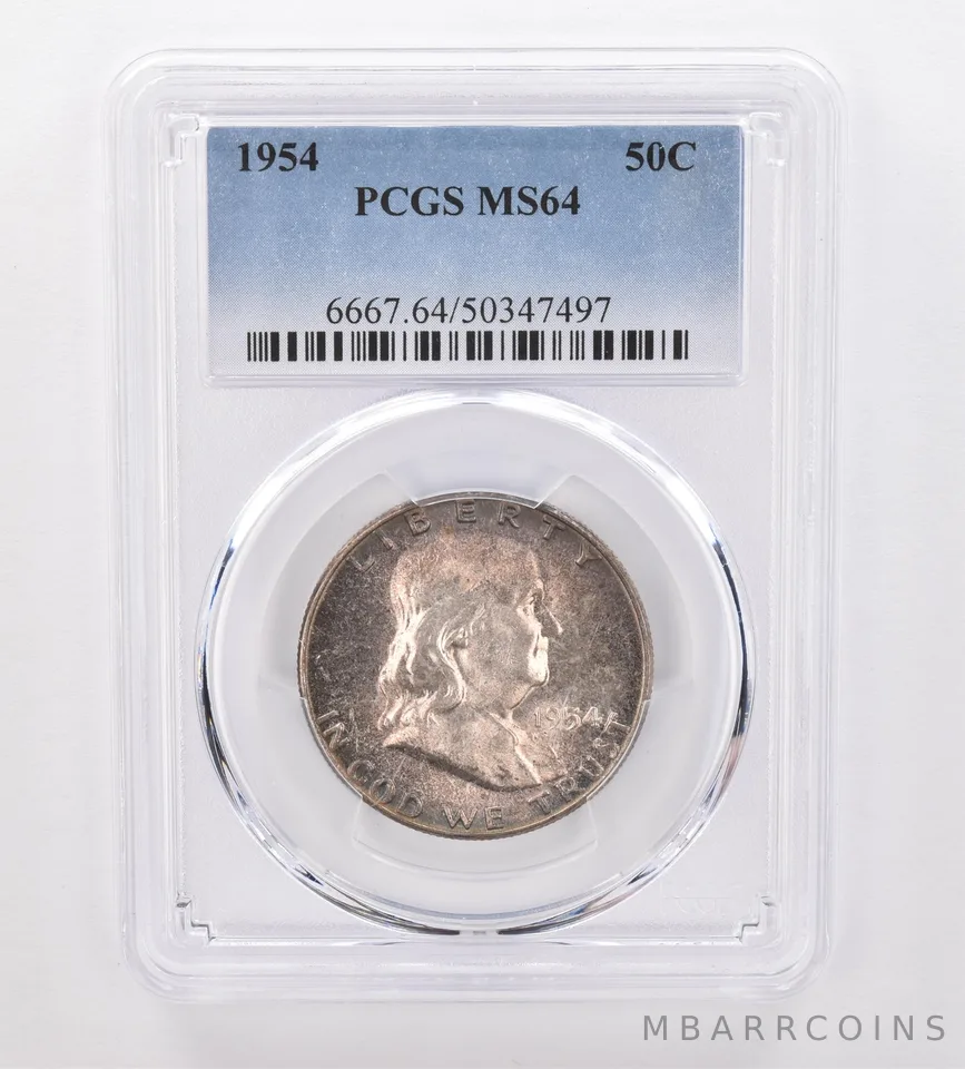 1954 Franklin Half Dollar MS64 PCGS Beautiful Tone *0051