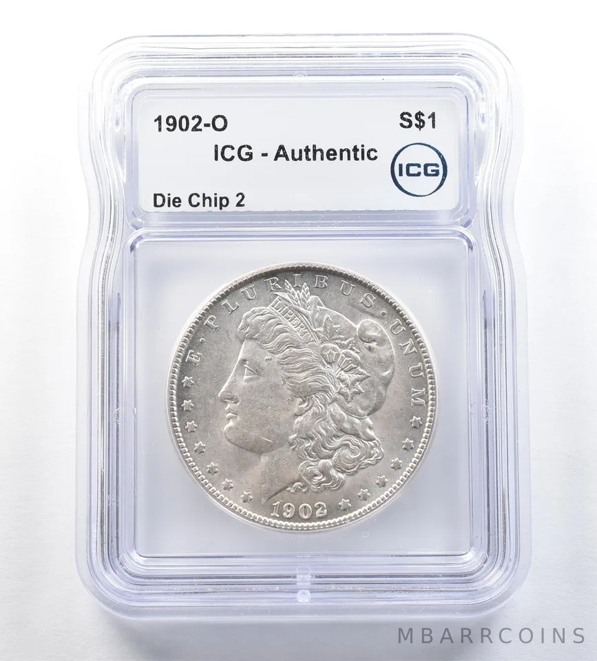 1902-O Morgan Silver Dollar Die Chip 2 Authentic ICG *0537