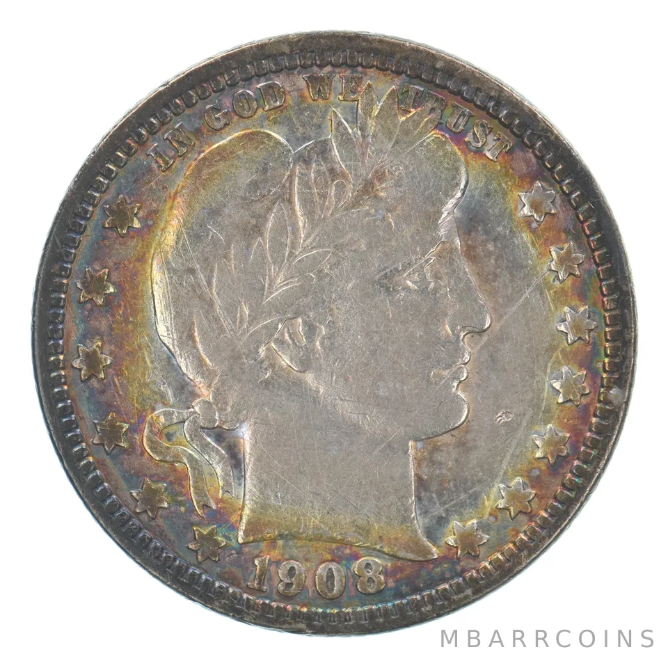 1908-O Barber Quarter Beautiful Tone *9549
