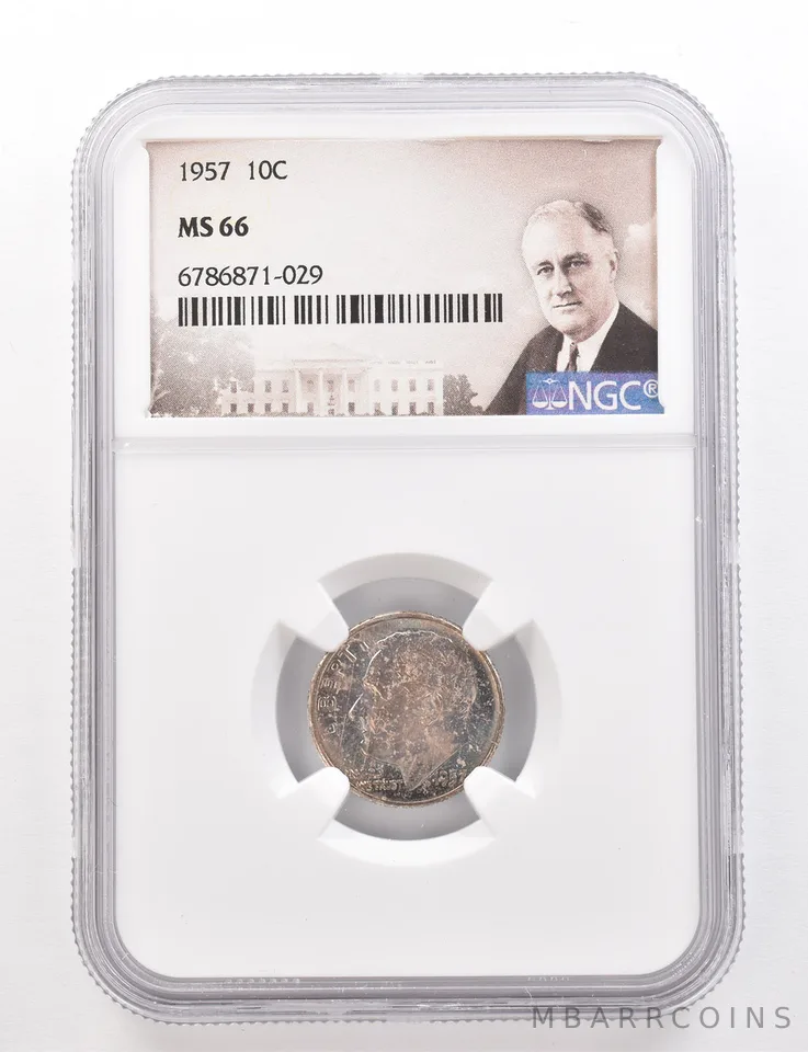 1957 Roosevelt Dime MS66 NGC Beautiful Tone *3381