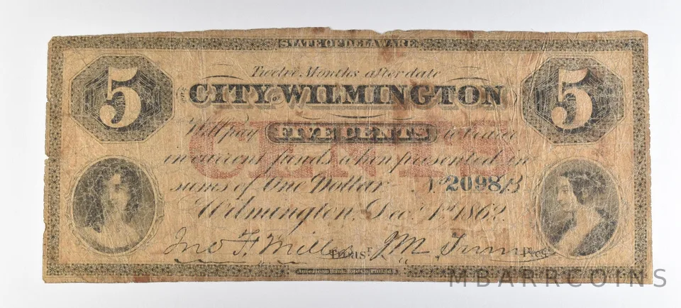 1862 $5 Wilmington DE Obsolete Note *8678