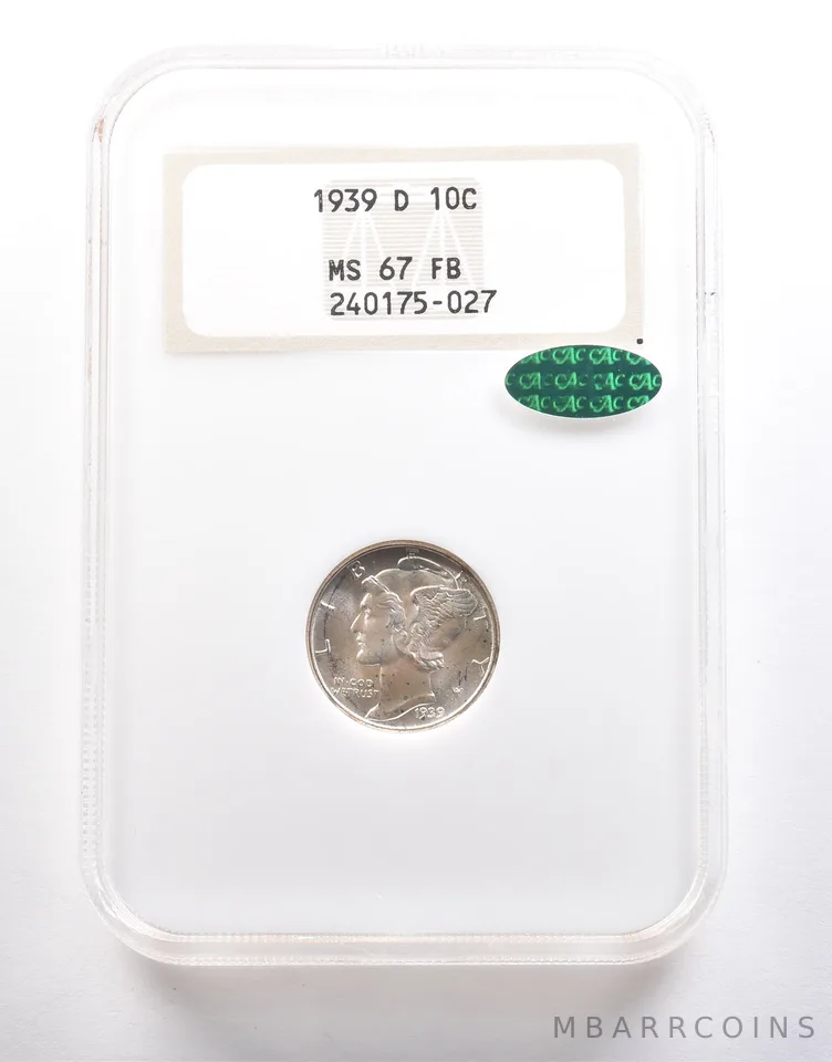 1939-D Mercury Dime MS67 FB NGC CAC a6712