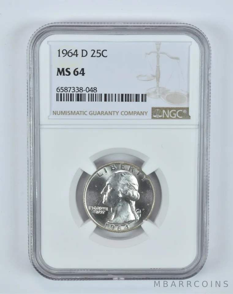 MS64 1964-D Washington Quarter NGC - Golden End of Roll Tone a5003