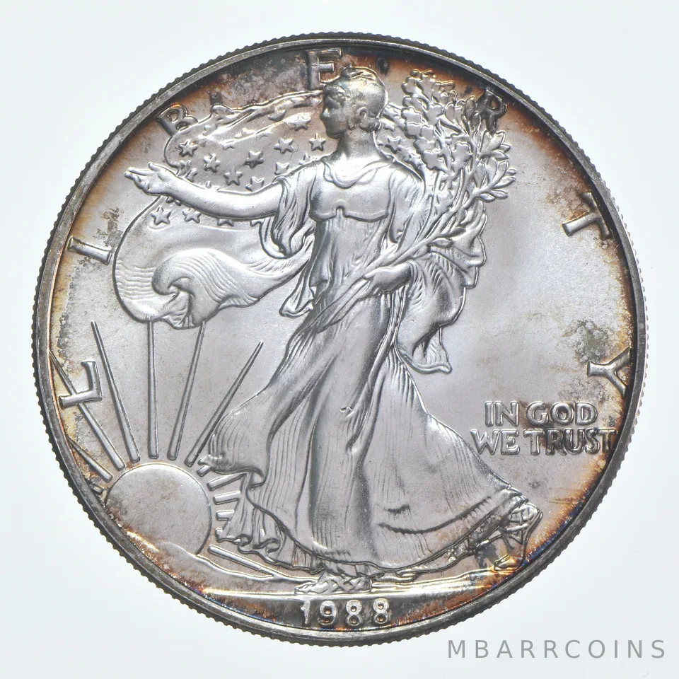 Beautiful Toned - 1988 American Silver Eagle 1 Troy Oz .999 Fine Silver *945