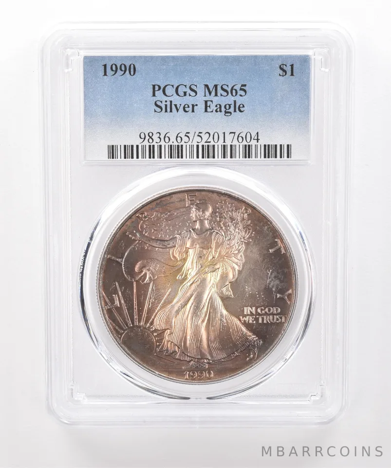 1990 American Silver Eagle MS65 PCGS Beautiful Tone *1980