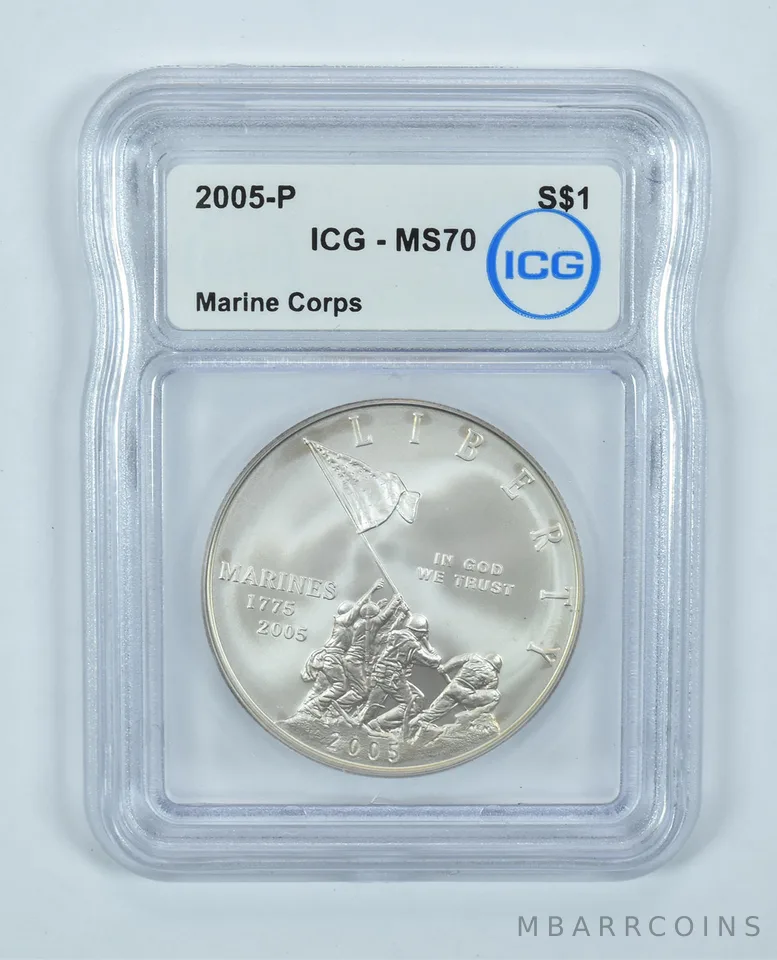 2005-P Marine Corps Commemorative Silver Dollar MS70 ICG