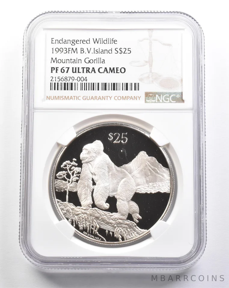 1993 FM British Virgin Islands $25 Silver Mountain Gorilla PF67 UCAM NGC a4935