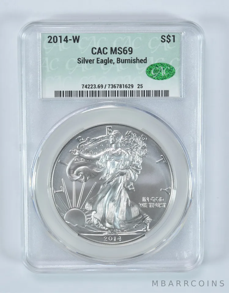 2014-W Burnished Silver Eagle MS69 CAC CACg