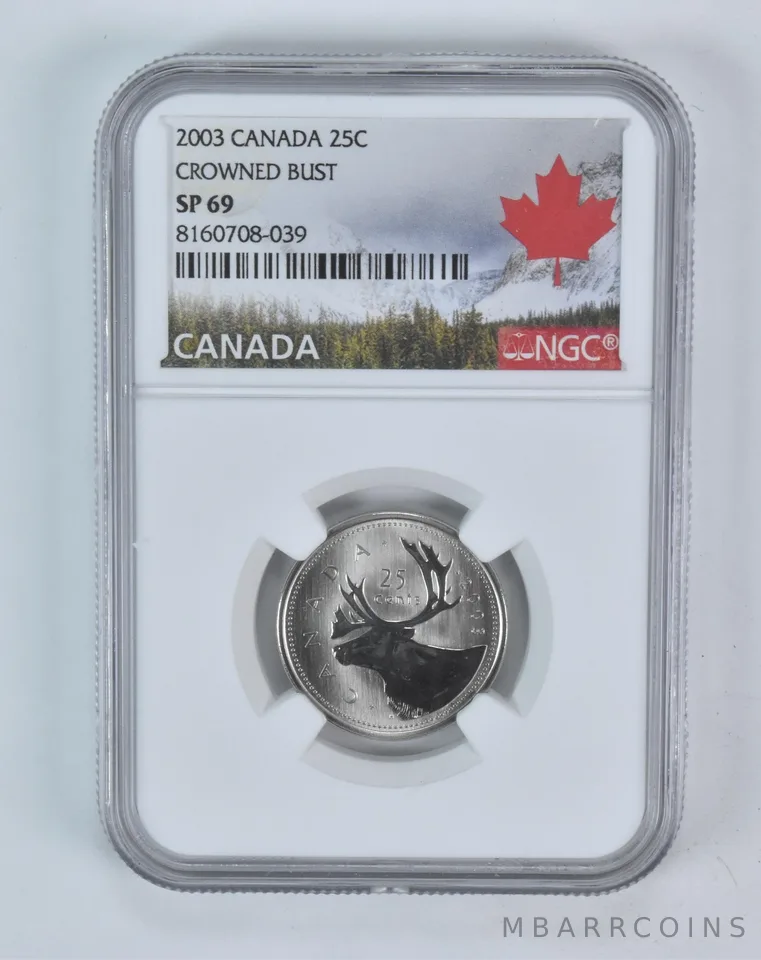 2003 Canada 25 Cent Caribou Crowned Bust SP69 NGC Canada Label