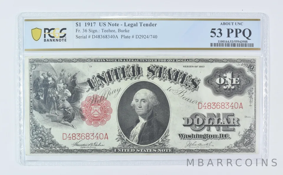 1917 $1 Legal Tender Fr#36 Large Note About Unc 53 PPQ PCGS *9524