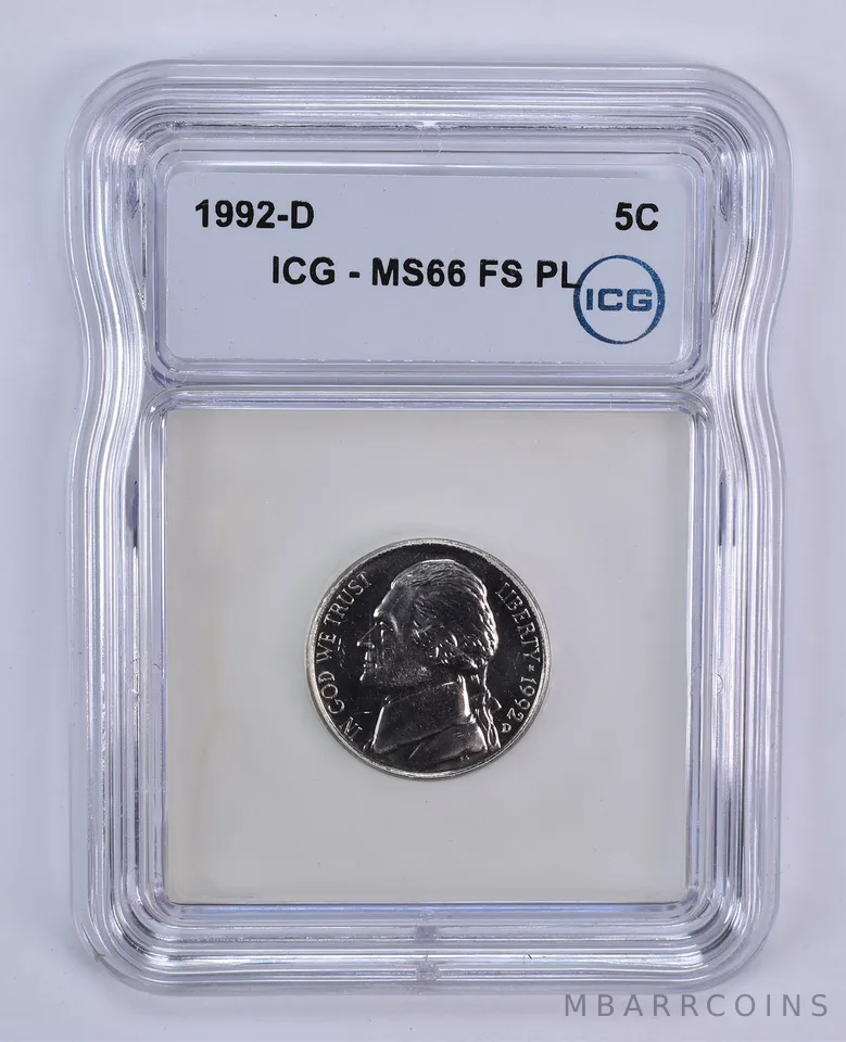 1992-D Jefferson Nickel MS66 FS PL ICG