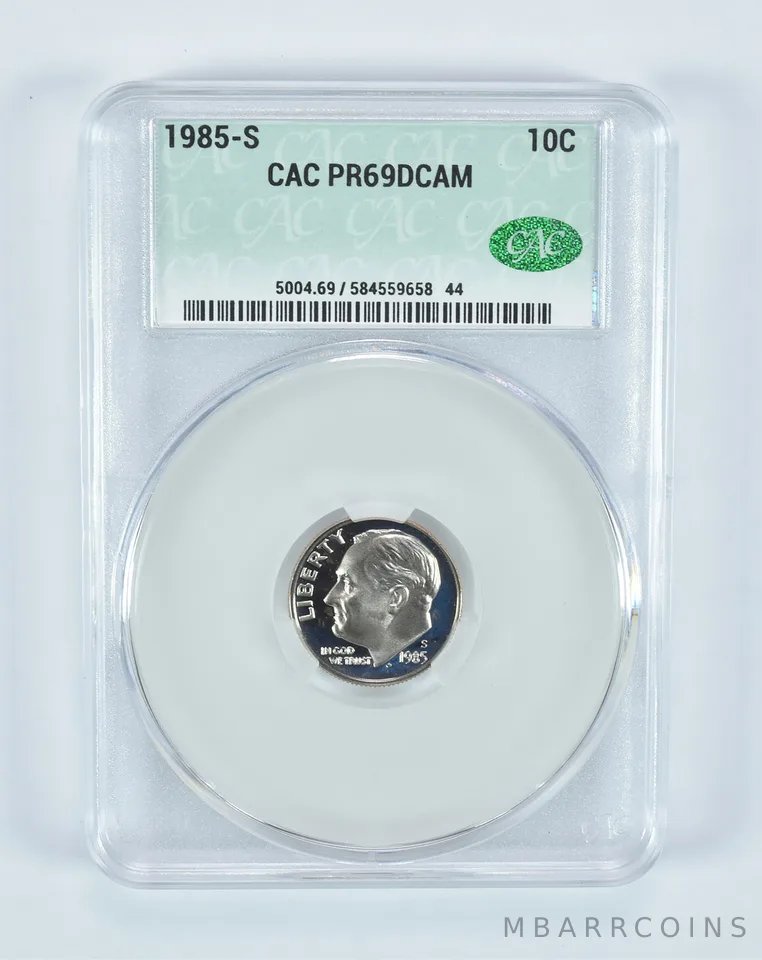 1985-S Roosevelt Dime PR69 DCAM CAC CACg