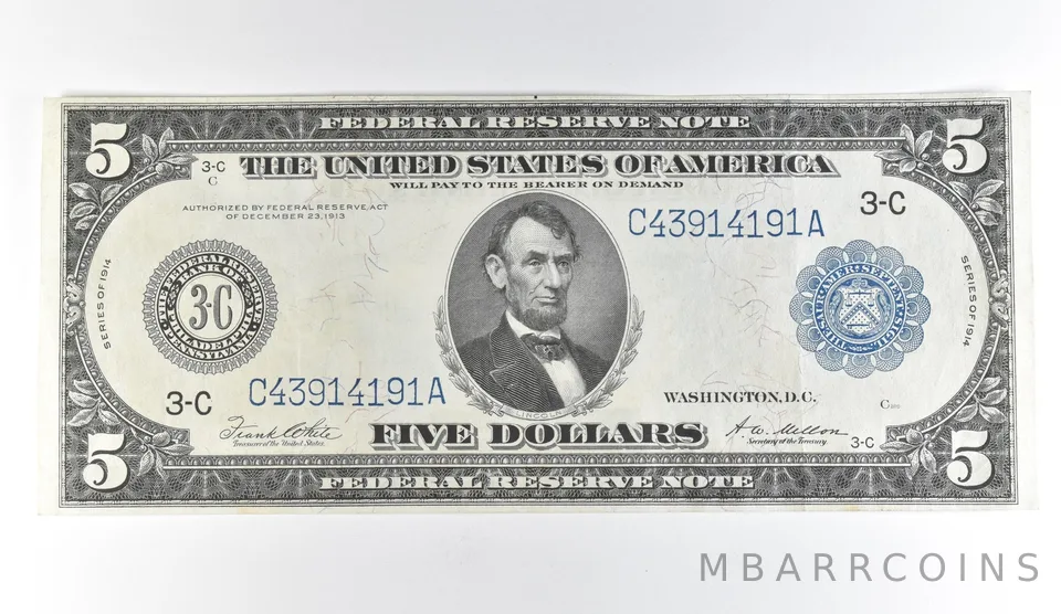 1914 $5 Philadelphia PA FRN Large Note Blue Seal *1656