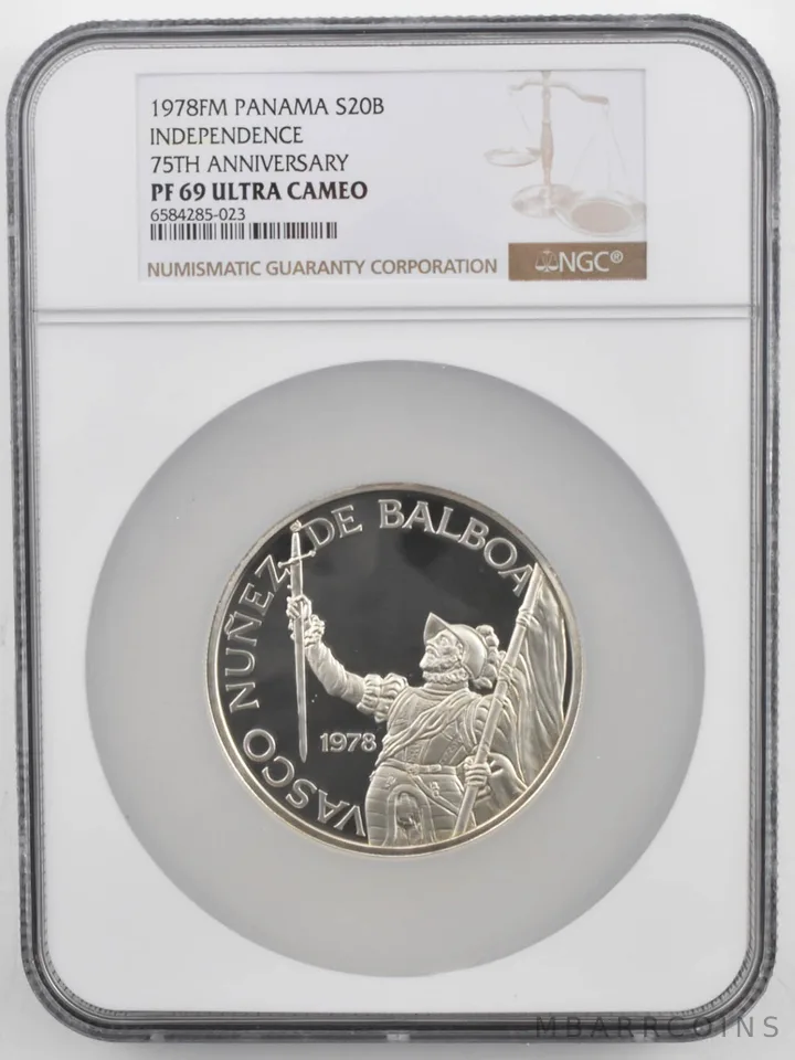1978 FM Panama 20 Balboas Independence 75th Anniv. Silver PF69 UCam NGC