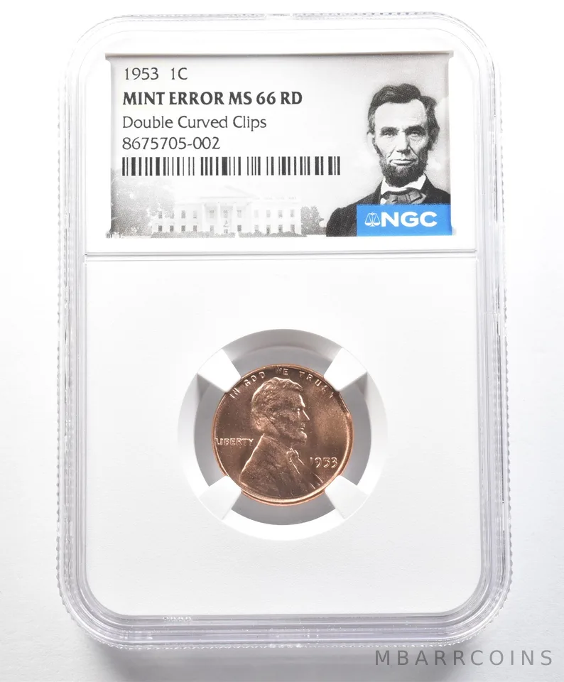 1953 Lincoln Wheat Cent Mint Error Double Curved Clips MS66 RD NGC *9061