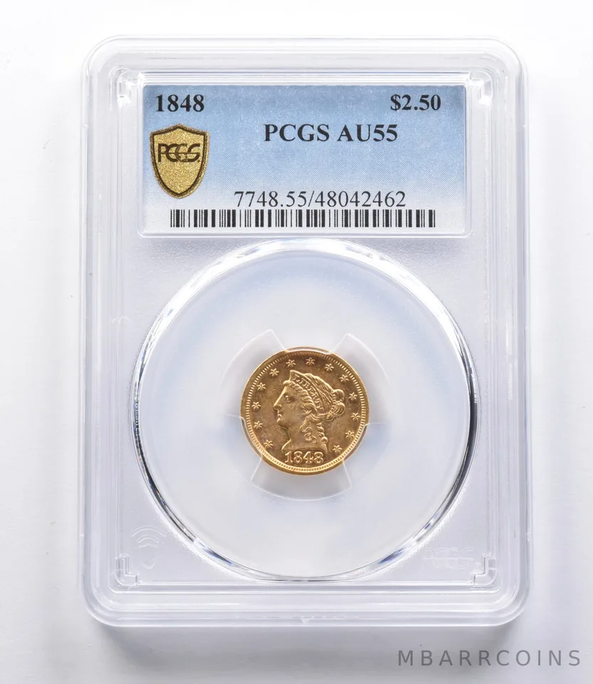 AU55 1848 $2.50 Liberty Head Gold Quarter Eagle PCGS a3058
