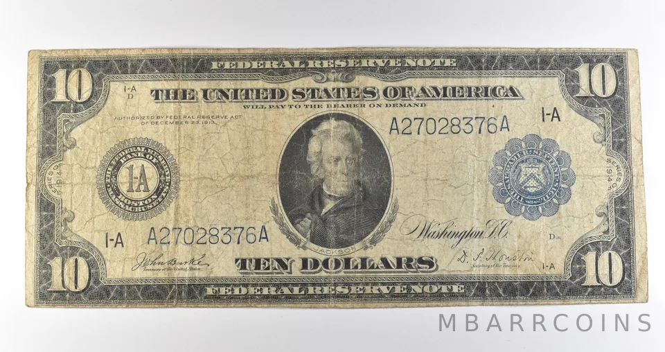 1914 $10 Boston MA FRN Large Note Blue Seal *3632