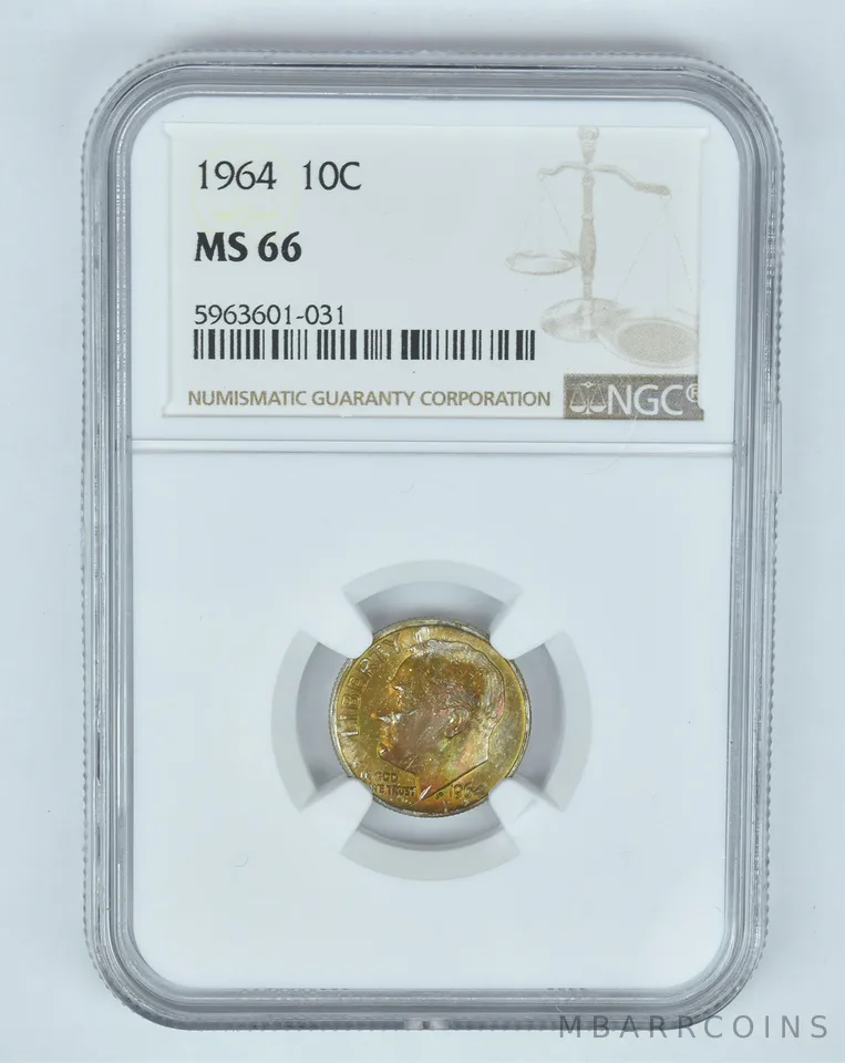 MS66 1964 Roosevelt Dime - Graded NGC Great Tone a8009