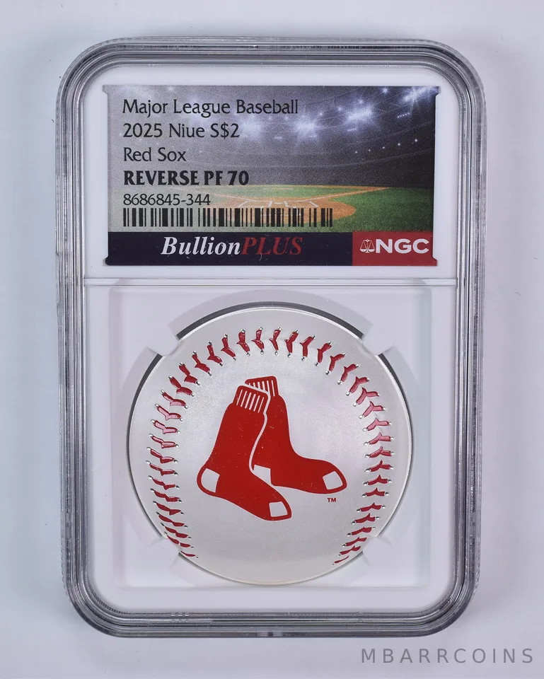 2025 Niue 2 Dollars MLB Red Sox Colorized 1 Oz Silver Reverse PF70 NGC