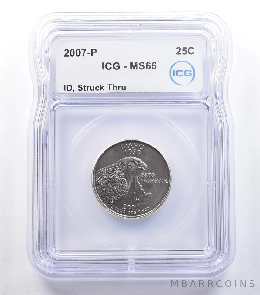 2007-P Washington State Quarter Idaho Mint Error Struck Thru MS66 ICG *9582