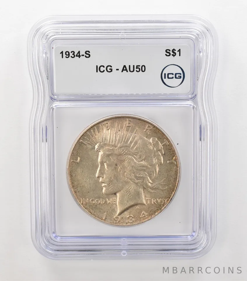 1934-S Peace Silver Dollar AU50 ICG Nice Tone a6885