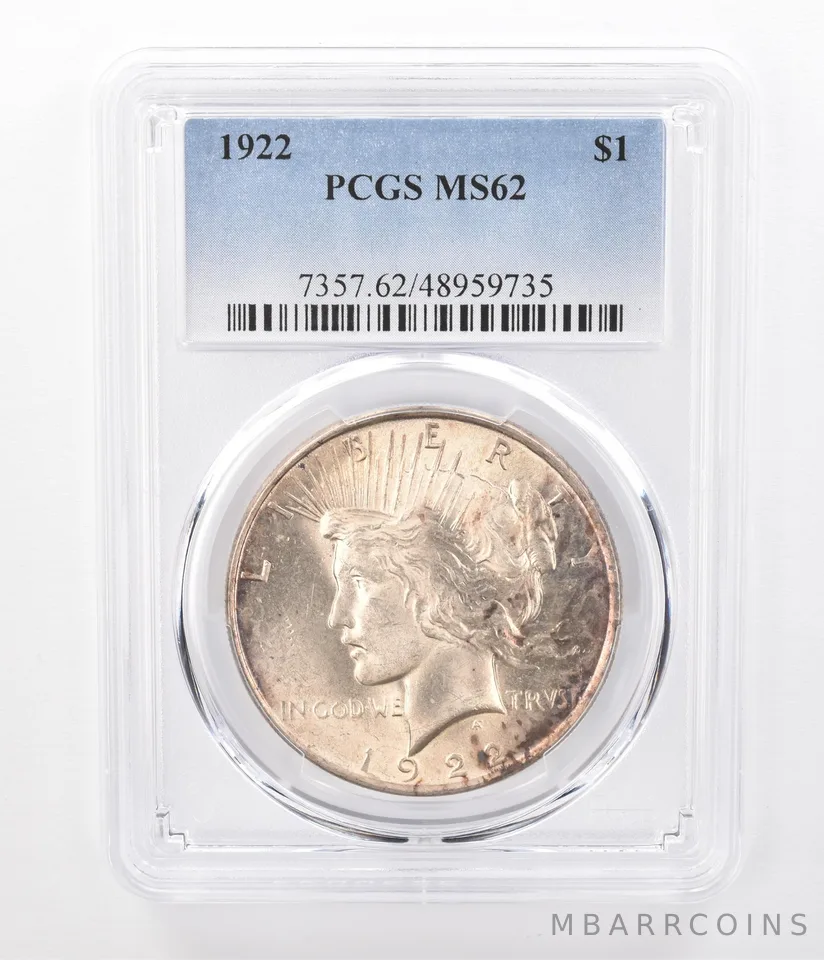 1922 Peace Silver Dollar MS62 PCGS Beautifully Toned *7476