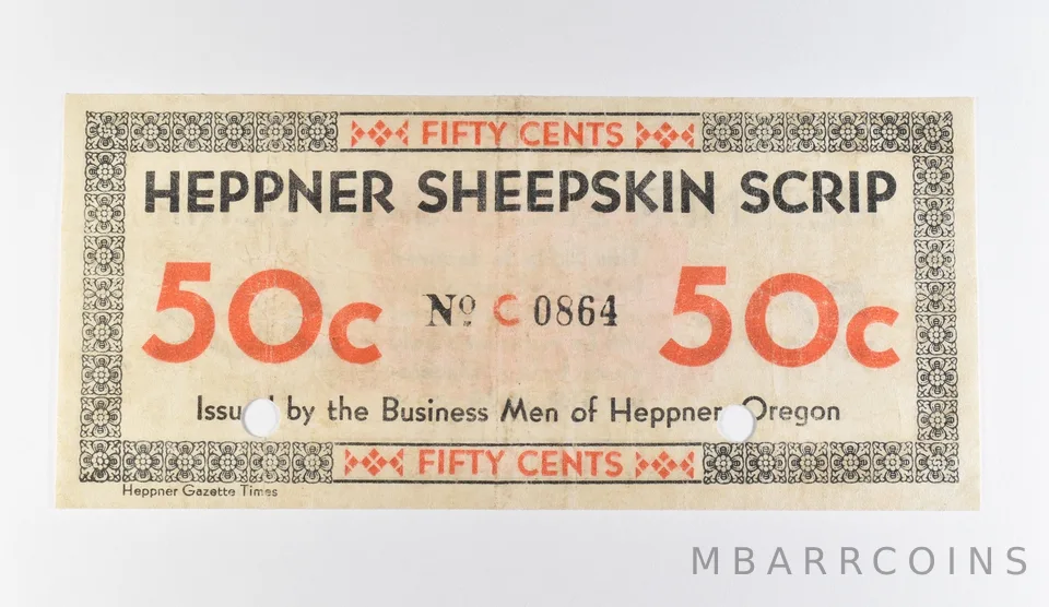 1934 50 Cents Heppner OR Sheepskin Scrip *9748