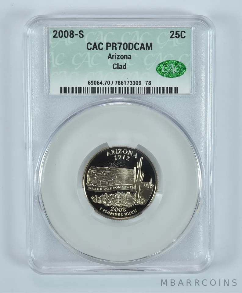 2008-S Washington State Quarter Arizona CLAD PR70 DCAM CAC CACg
