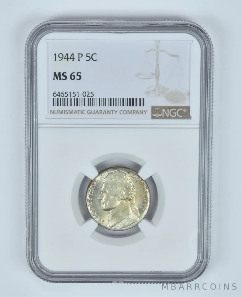 MS65 1944-P Jefferson Nickel NGC RAINBOW TONED *5728