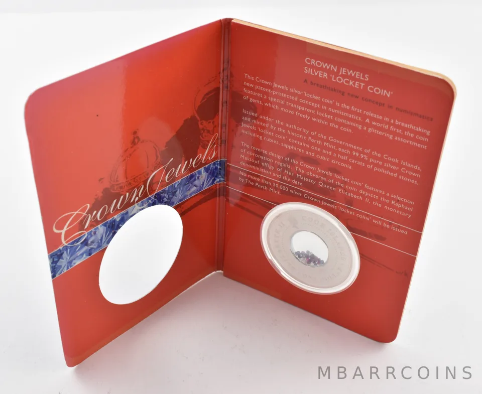 2002 Cook Islands 1 Dollar Crown Jewels Silver Locket Coin Orig Packaging *7291