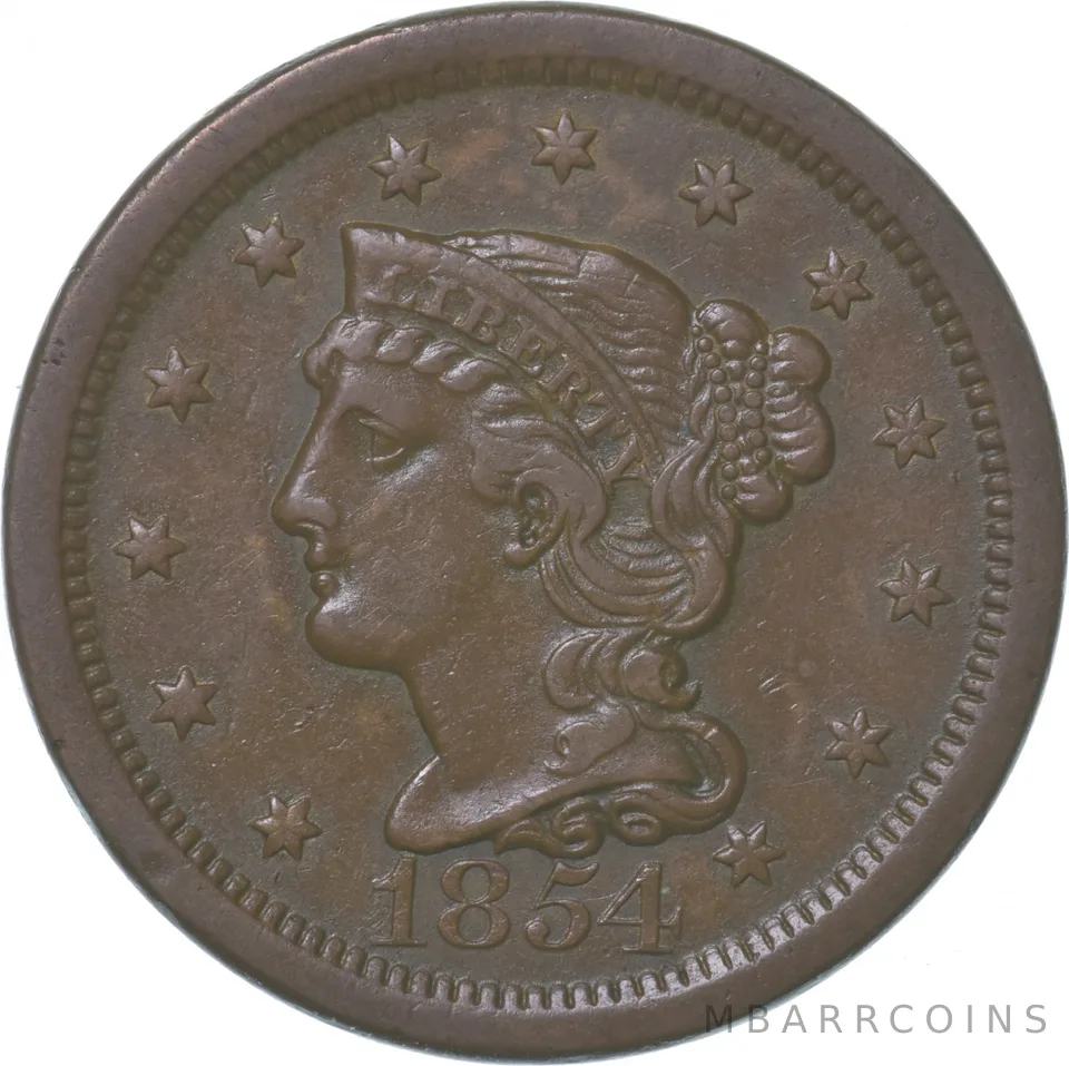1854 Braided Hair Large Cent a8295