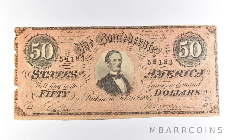 1864 $50 Confederate States Of America T-66 Large Note a2727