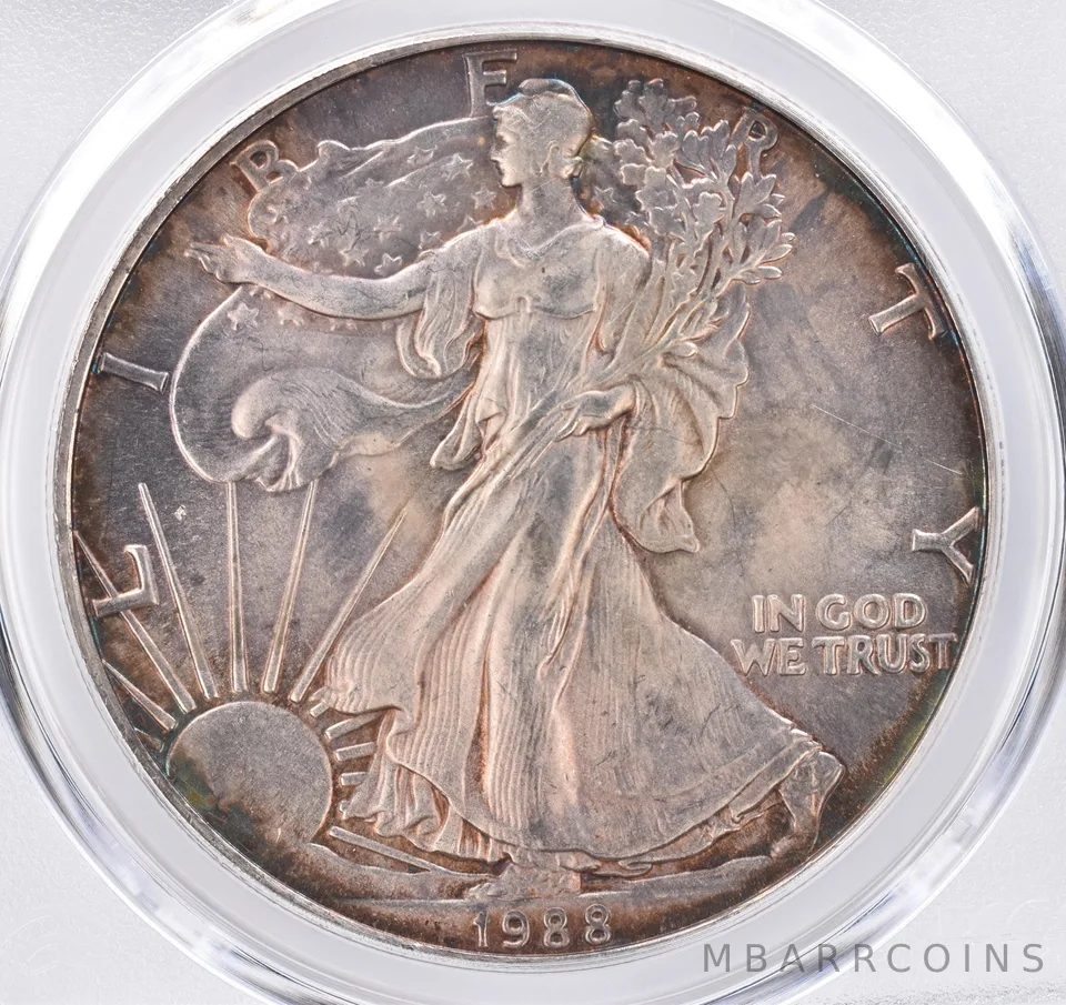 1988 American Silver Eagle AU55 PCGS Beautiful Tone *1527