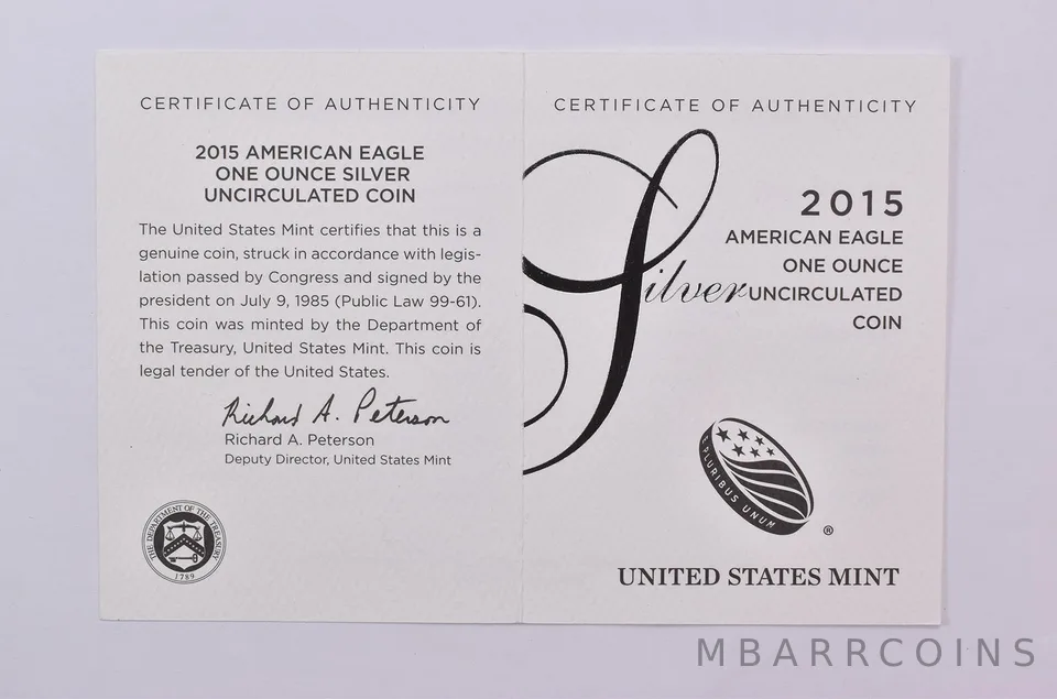 COA 2015-W Burnished Silver Eagle