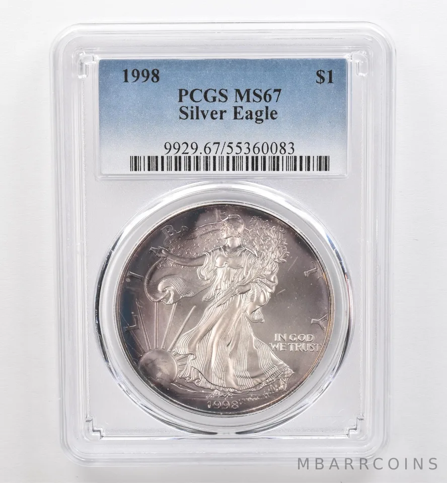 1998 American Silver Eagle MS67 PCGS Beautiful Tone *9529