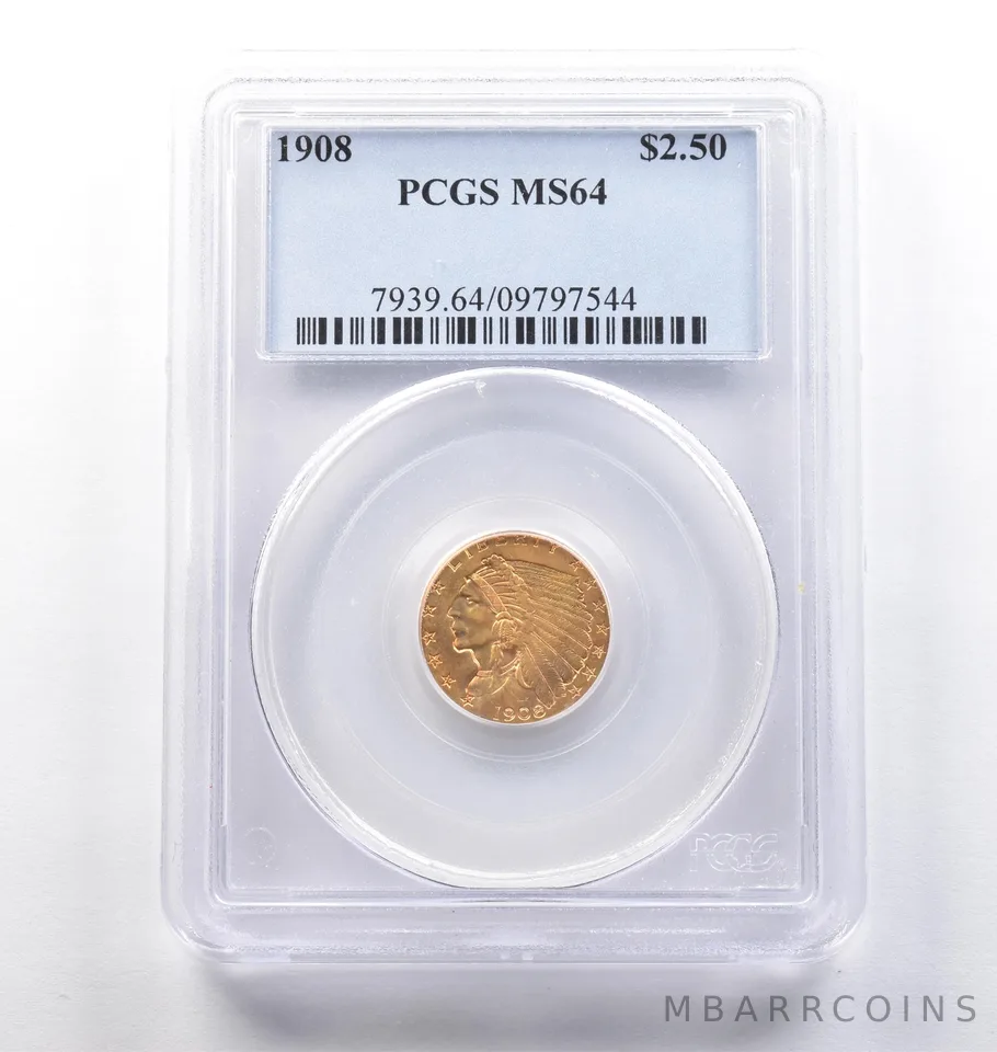1908 $2.50 Indian Head Gold Quarter Eagle MS64 PCGS PQ *3866