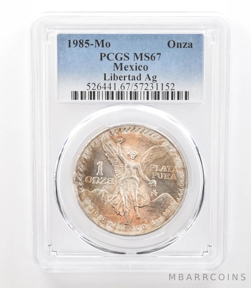 1985 Mo Mexico 1 Onza Silver Libertad MS67 PCGS Beautiful Tone *3184