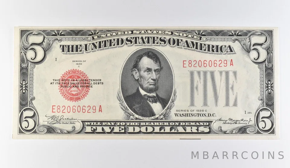 1928 C $5 Legal Tender Mule Red Seal Fr#1528m *9733