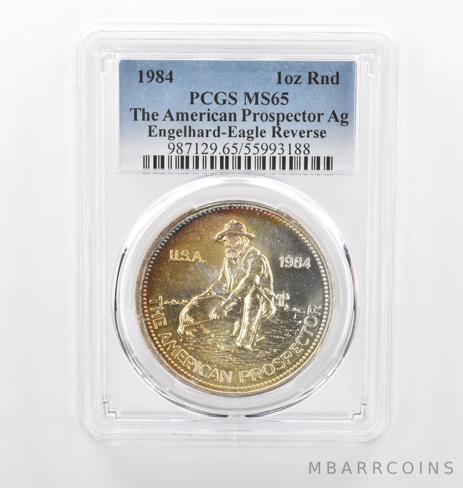 1984 Engelhard Prospector 1 Oz Silver Eagle Reverse MS65 PCGS Nice Tone a2177