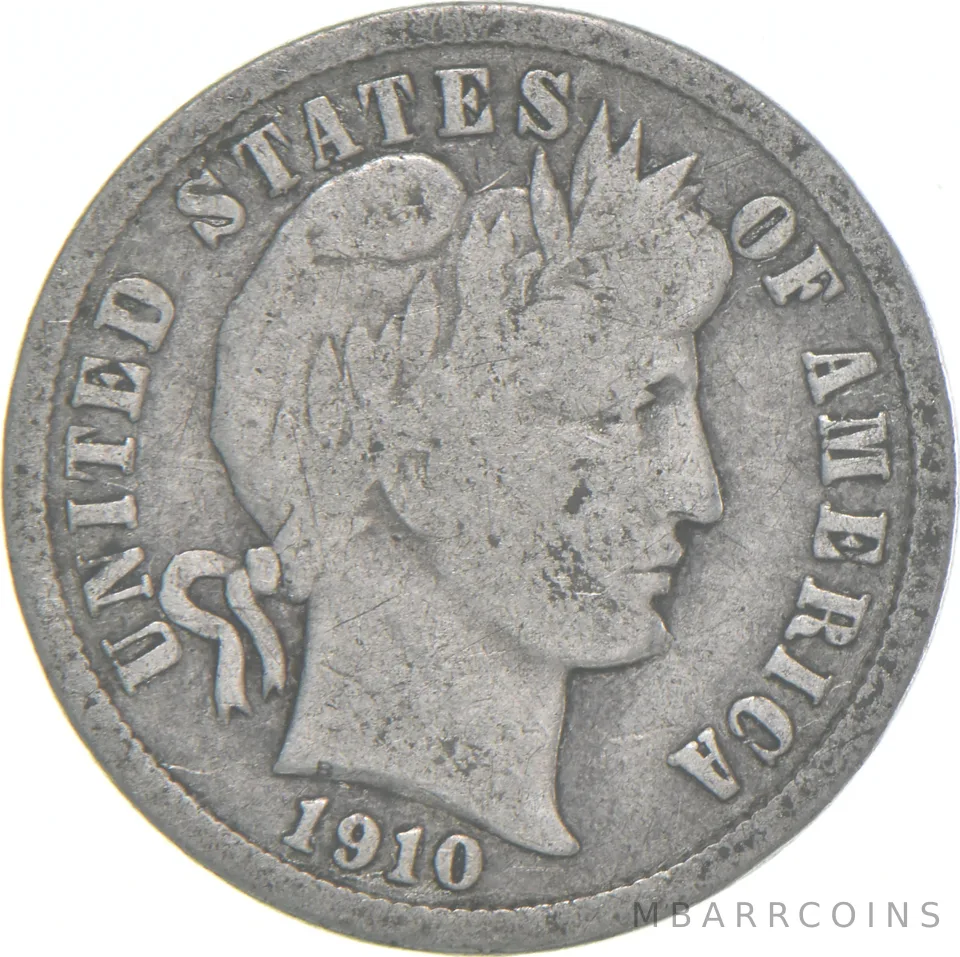 1910-P Barber Dime 90% Silver Average Circ