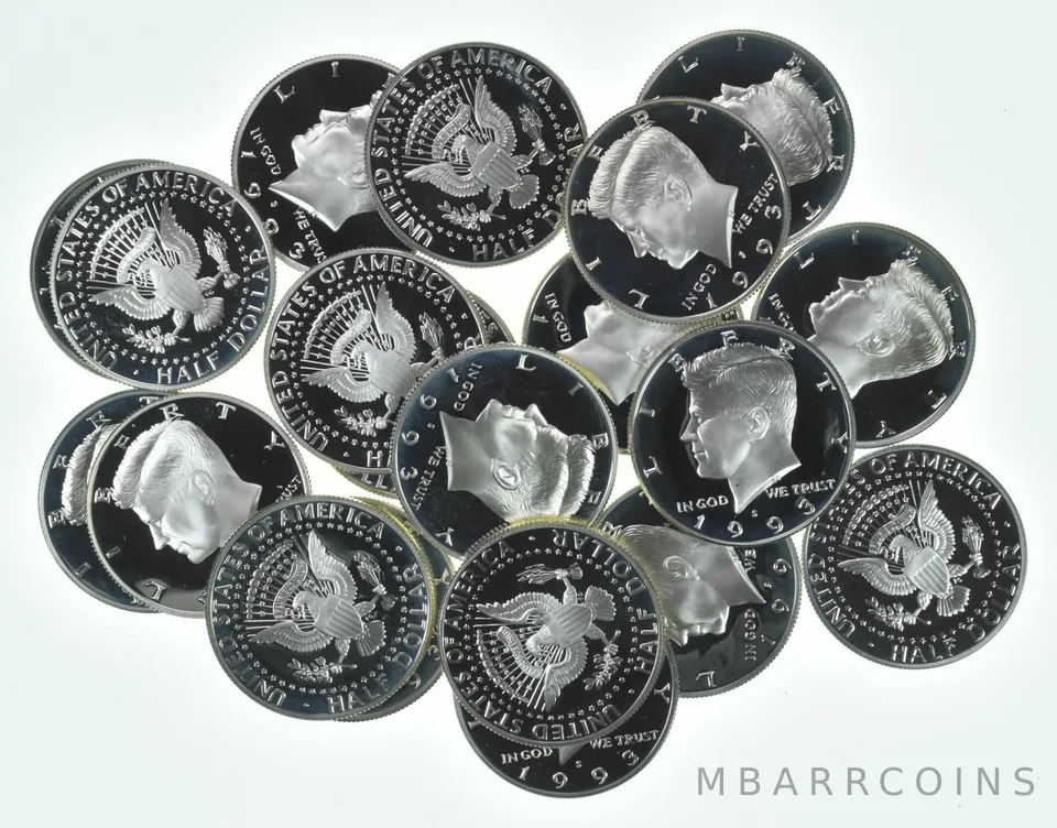 Lot (20) 1993-S Kennedy Half Dollar Proof 90% Silver $10 Face Value