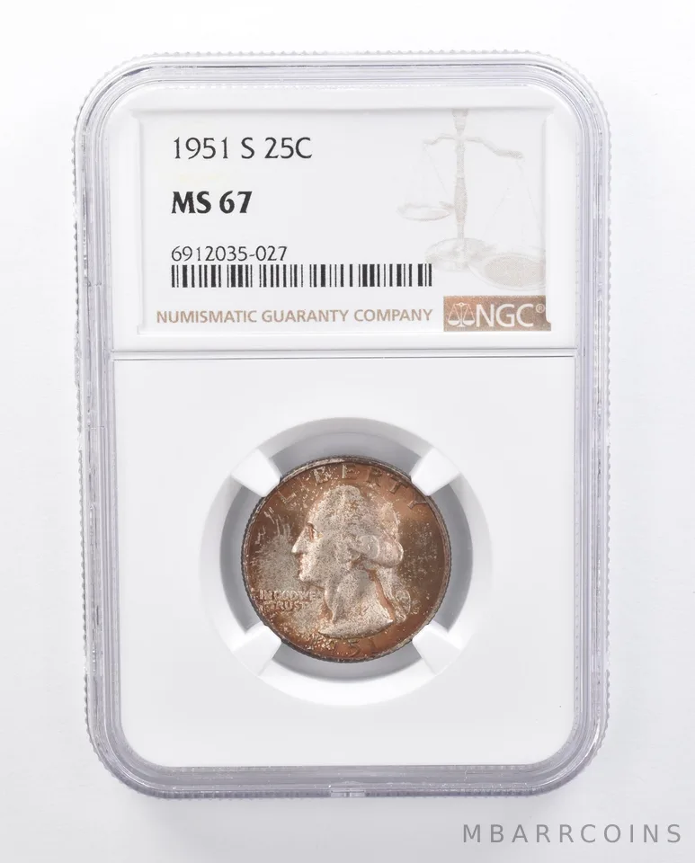 1951-S Washington Quarter MS67 NGC Beautiful Tone *2601