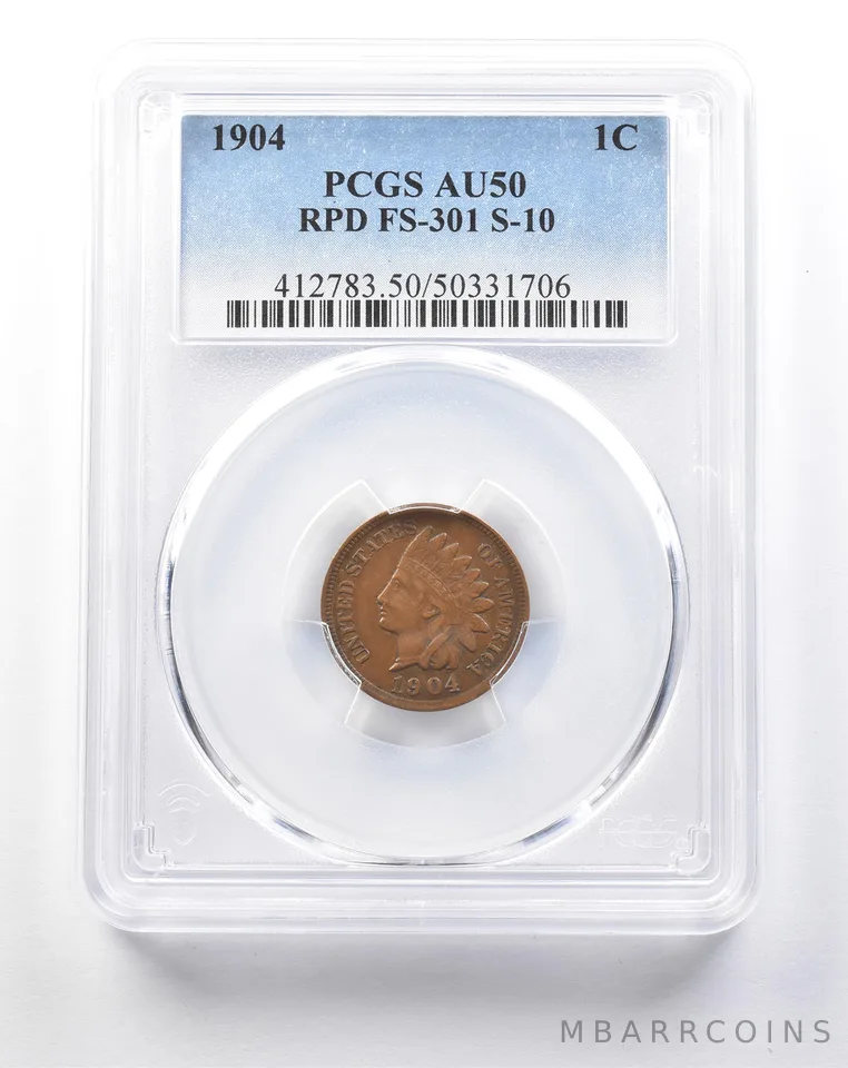 1904 Indian Head Cent RPD FS-301 S-10 AU50 PCGS a5392