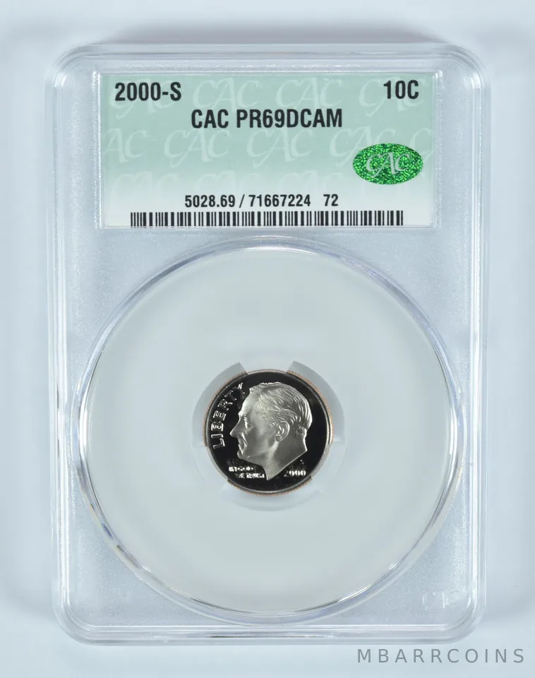 2000-S Roosevelt Dime PR69 DCAM CAC CACg